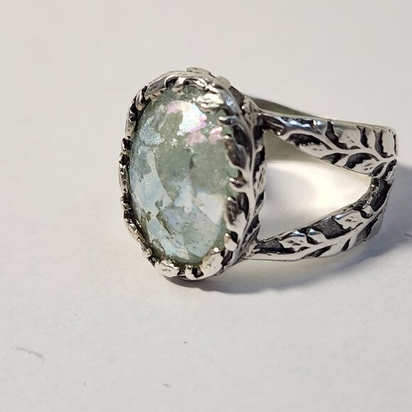 2013 Artisan Collection of Israel Roman Glass Sterling Silver Ring 30x17mm Sz 9 - Picture 13 of 16